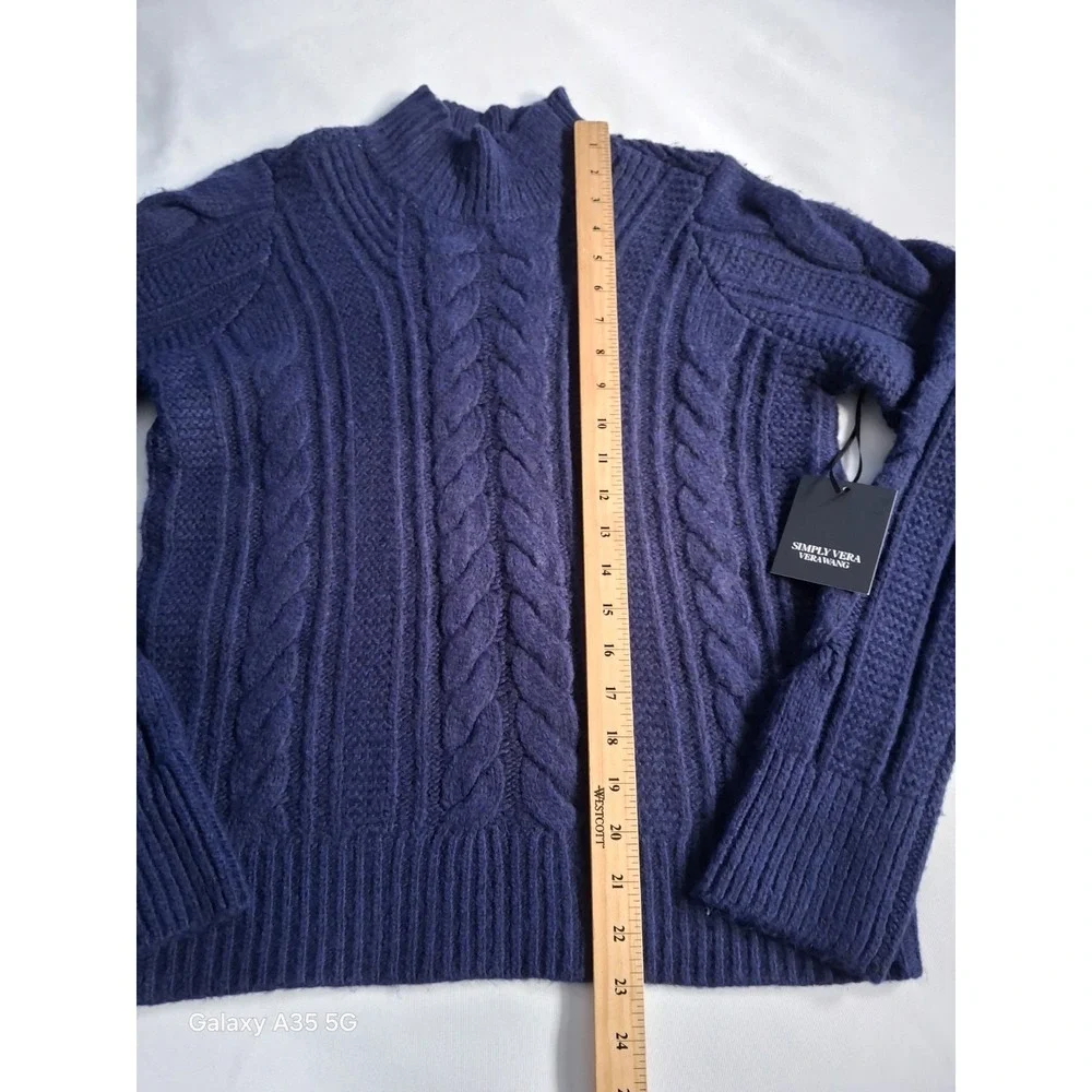 simply vera vera wang women's blue kable knit mock neck pullover sweater size XS